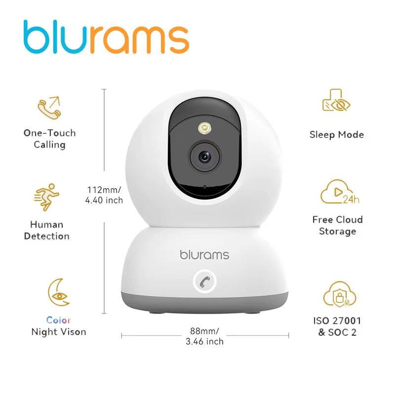 Indoor Security Camera 2K, Home Security Camera for Dog/Baby Monitor/Elder, Security Camera with One-Touch Call, Color N