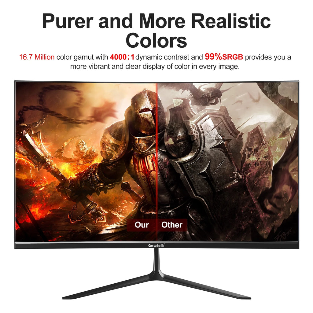 Gaming Monitor 24 Inch 144Hz/165Hz, Computer Monitor FHD 1080P LED VA Display, Ultra-Thin Frameless Screen PC Monitor HDMI DP, Black