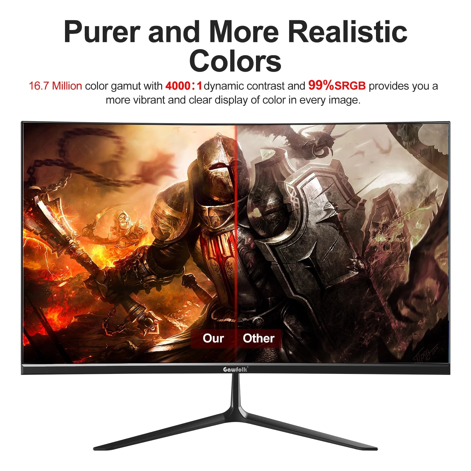 Gaming Monitor 24 Inch 144Hz/165Hz, Computer Monitor FHD 1080P LED VA Display, Ultra-Thin Frameless Screen PC Monitor HDMI DP, Black