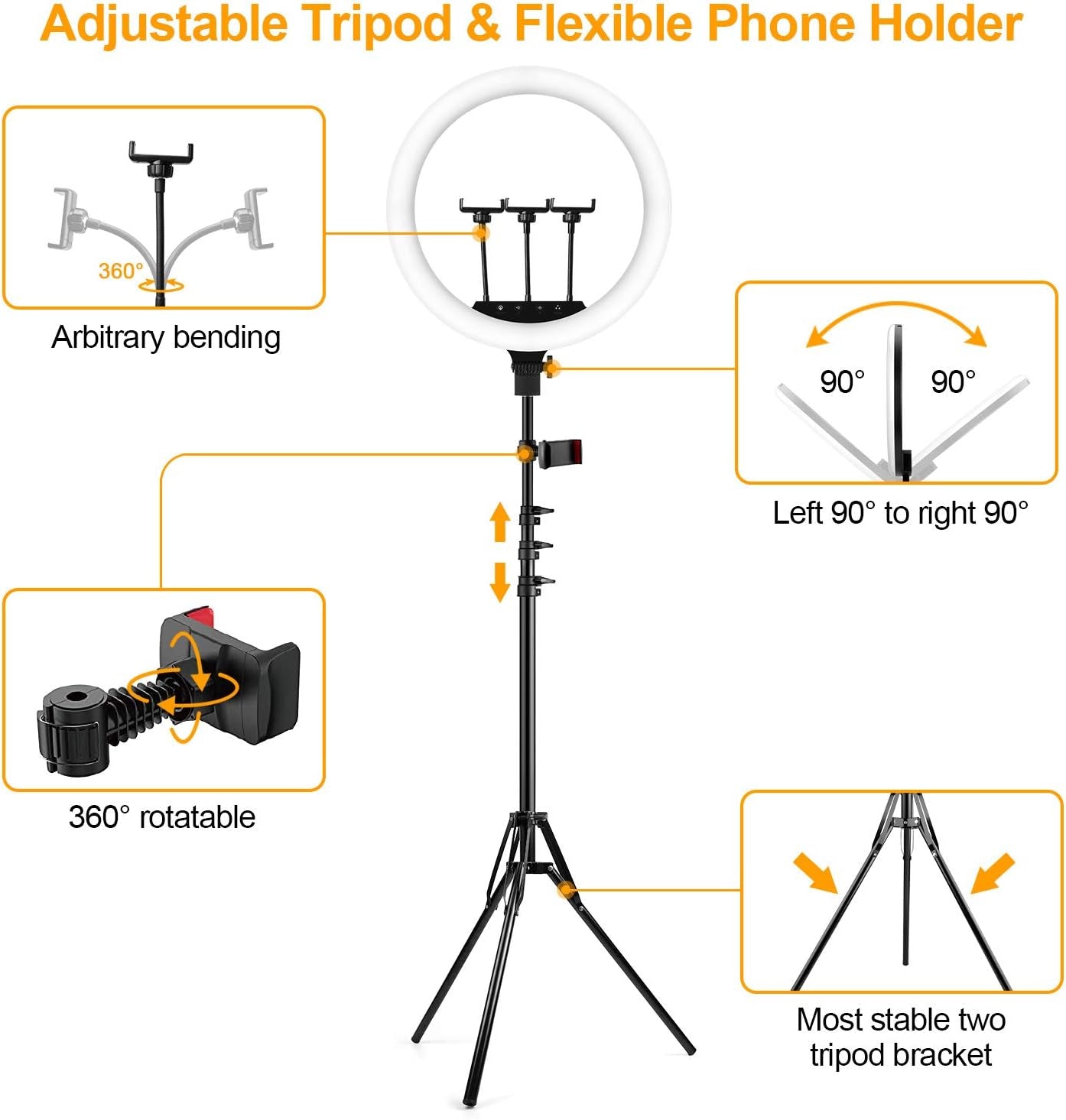 18" Ring Light with Tripod Stand, Dimmable LED, Wireless Remote, Phone Holder for Live Stream/Makeup, Youtube Video/Photography/Tiktok