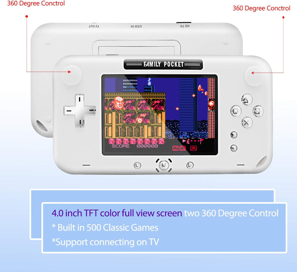 Handheld Games for Kids, Built-In 500 Retro FC Video Games 4 Inch Portable Video Games Player Support TV/AV Output & Two Player, Best Kids Electronic Gift Toys for Boys Ages 4-12 (White)
