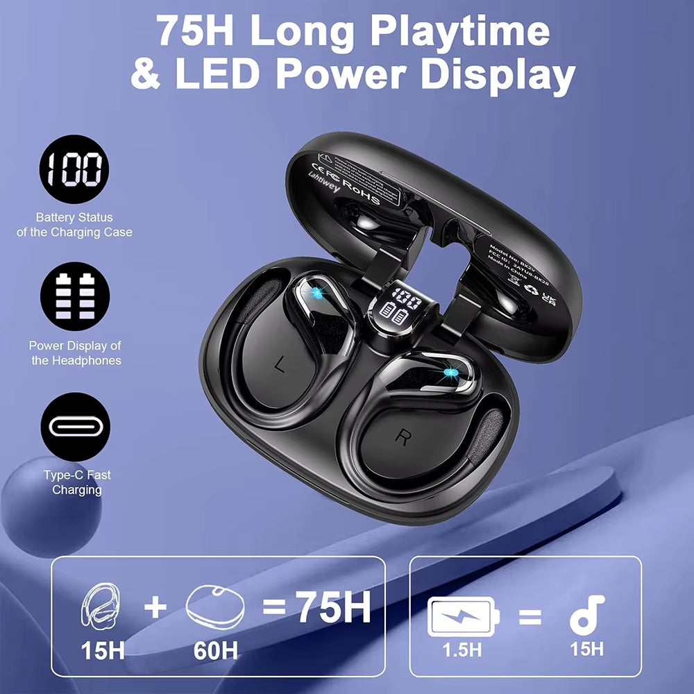 Wireless Earbuds Sport, 75H Playtime Bluetooth 5.4 Headphones with HD ENC Noise Cancelling Mic, Waterproof Bluetooth Headphones