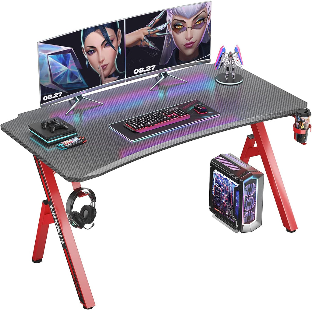 Gaming Desk 47 Inch PC Computer Desk, Home Office Desk Workstation, Professional Gaming Desk Table with Cup Holder & Headphone Hook