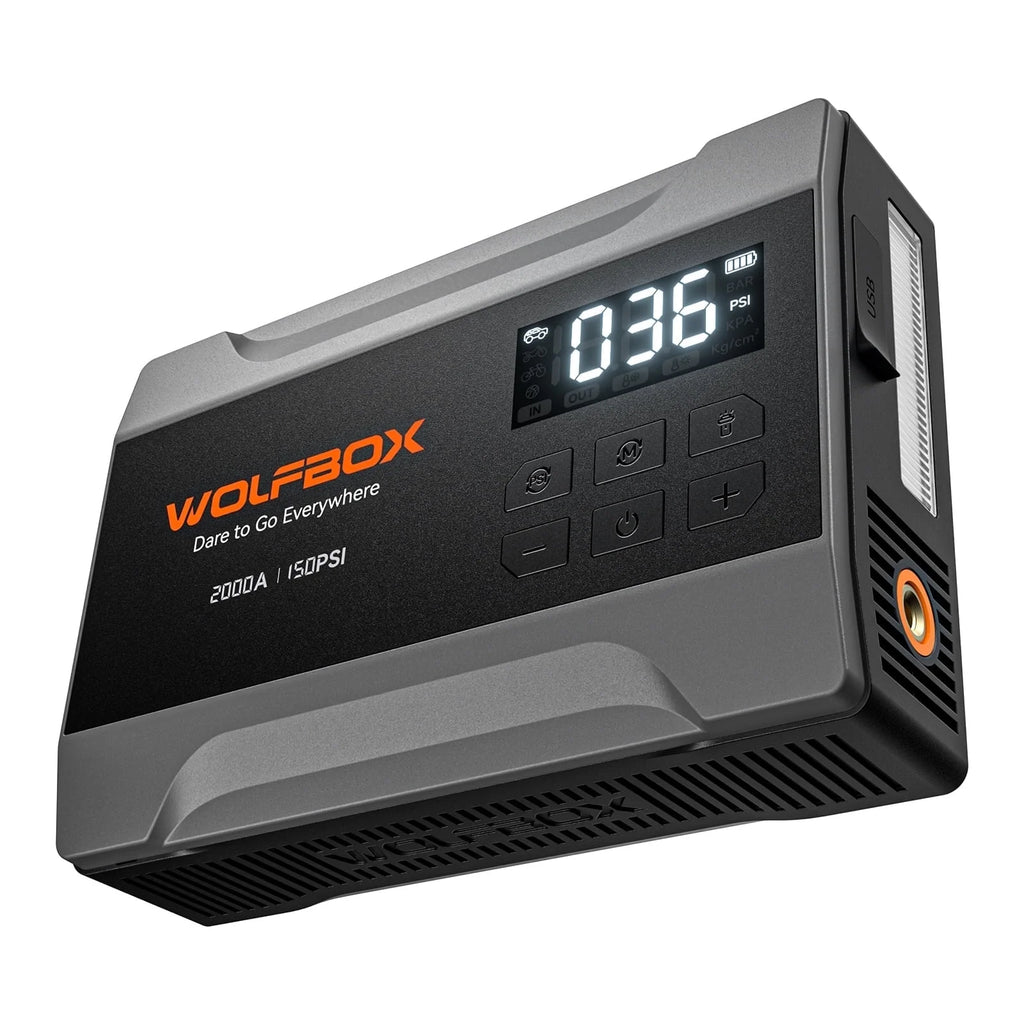 Car Jump Starter with Air Compressor, 2000A 150PSI Portable Car Battery Jump Box(5.0L Gas) with Digital Tire Inflator, 12V