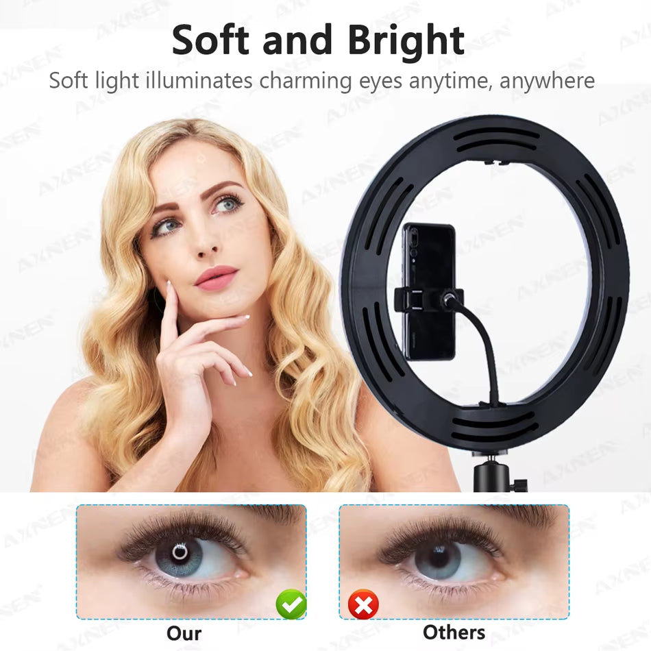 10Inch LED Ring Light Kit with 61Inch Telescopic Tripod Adjustable Studio Lighting for Selfie Photography Video Streaming Holder