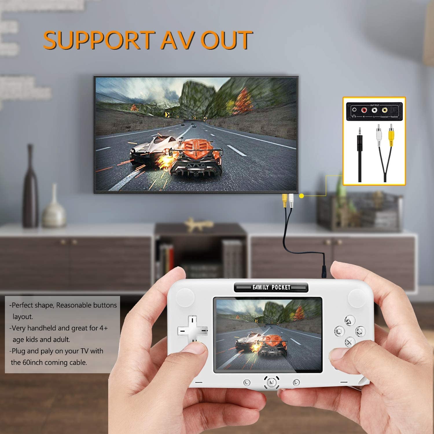 Handheld Games for Kids, Built-In 500 Retro FC Video Games 4 Inch Portable Video Games Player Support TV/AV Output & Two Player, Best Kids Electronic Gift Toys for Boys Ages 4-12 (White)