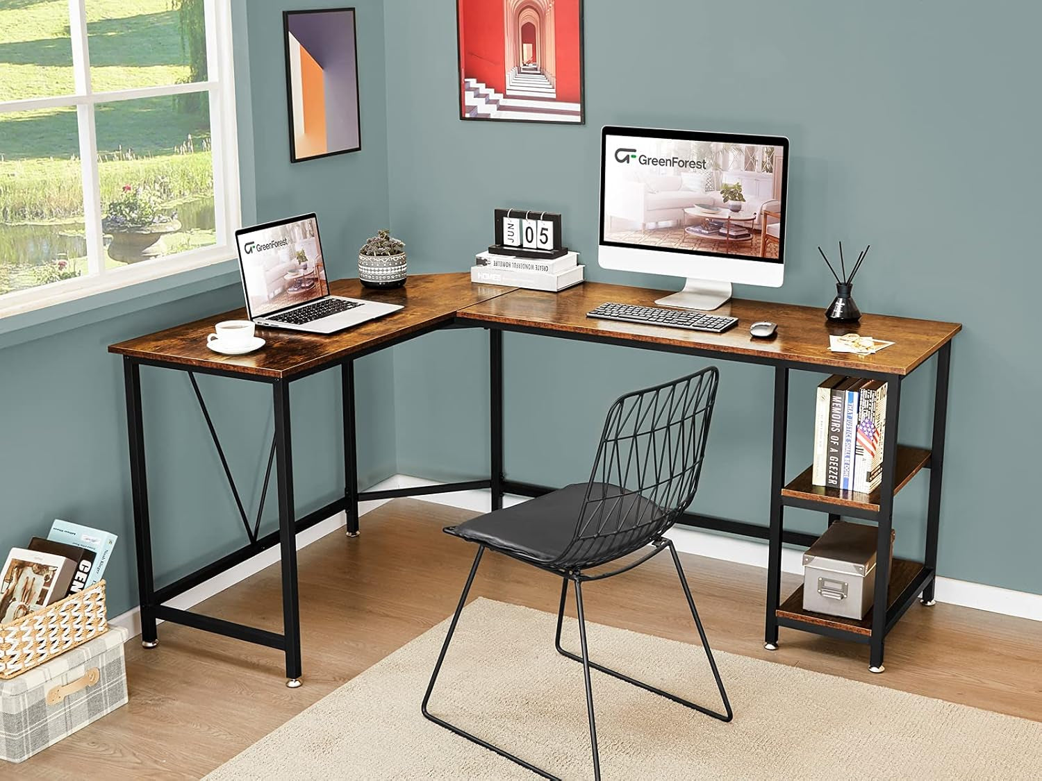 L Shaped Computer Desk with Storage Shelves, 65.7 Inch Modern Long Corner Gaming Desk for Home Office Writing Laptop PC Workstation Space Saving, Brown