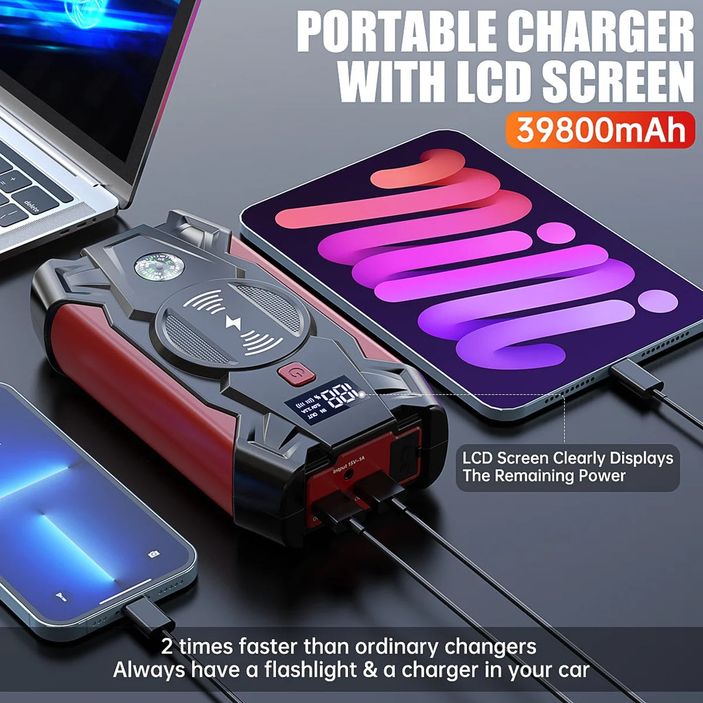 Portable Car Jump Starter, 4000A Peak, 39800Mah Power Bank, 12V Auto Battery Booster, 8-In-1