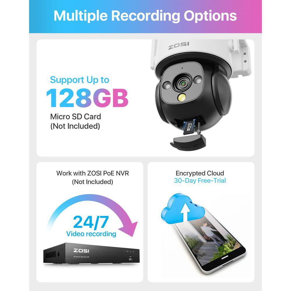 360° PTZ 4MP 2. 5K Wi-Fi Outdoor Wireless Plug in Home Security Camera, AI Person Vehicle Detection, Color Night Vision