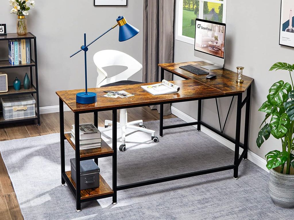 L Shaped Computer Desk with Storage Shelves, 65.7 Inch Modern Long Corner Gaming Desk for Home Office Writing Laptop PC Workstation Space Saving, Brown