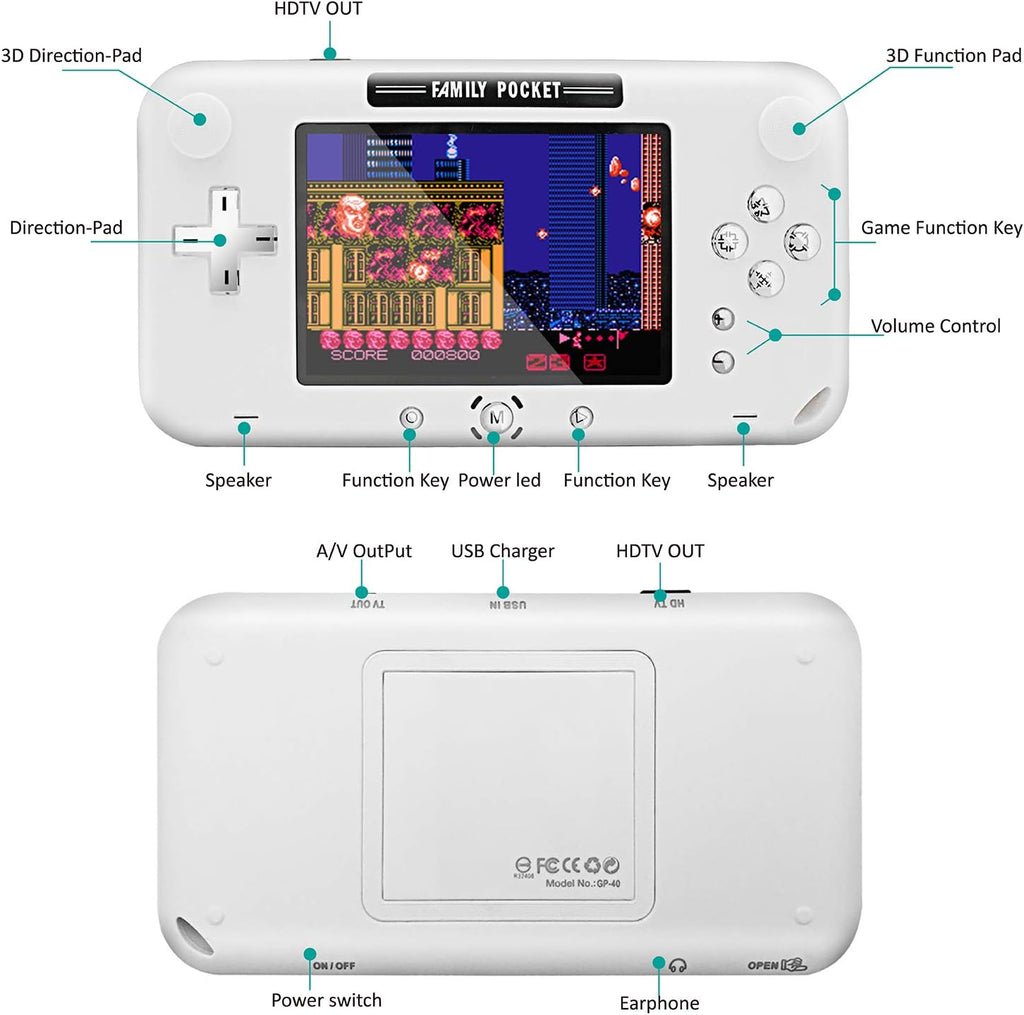 Handheld Games for Kids, Built-In 500 Retro FC Video Games 4 Inch Portable Video Games Player Support TV/AV Output & Two Player, Best Kids Electronic Gift Toys for Boys Ages 4-12 (White)