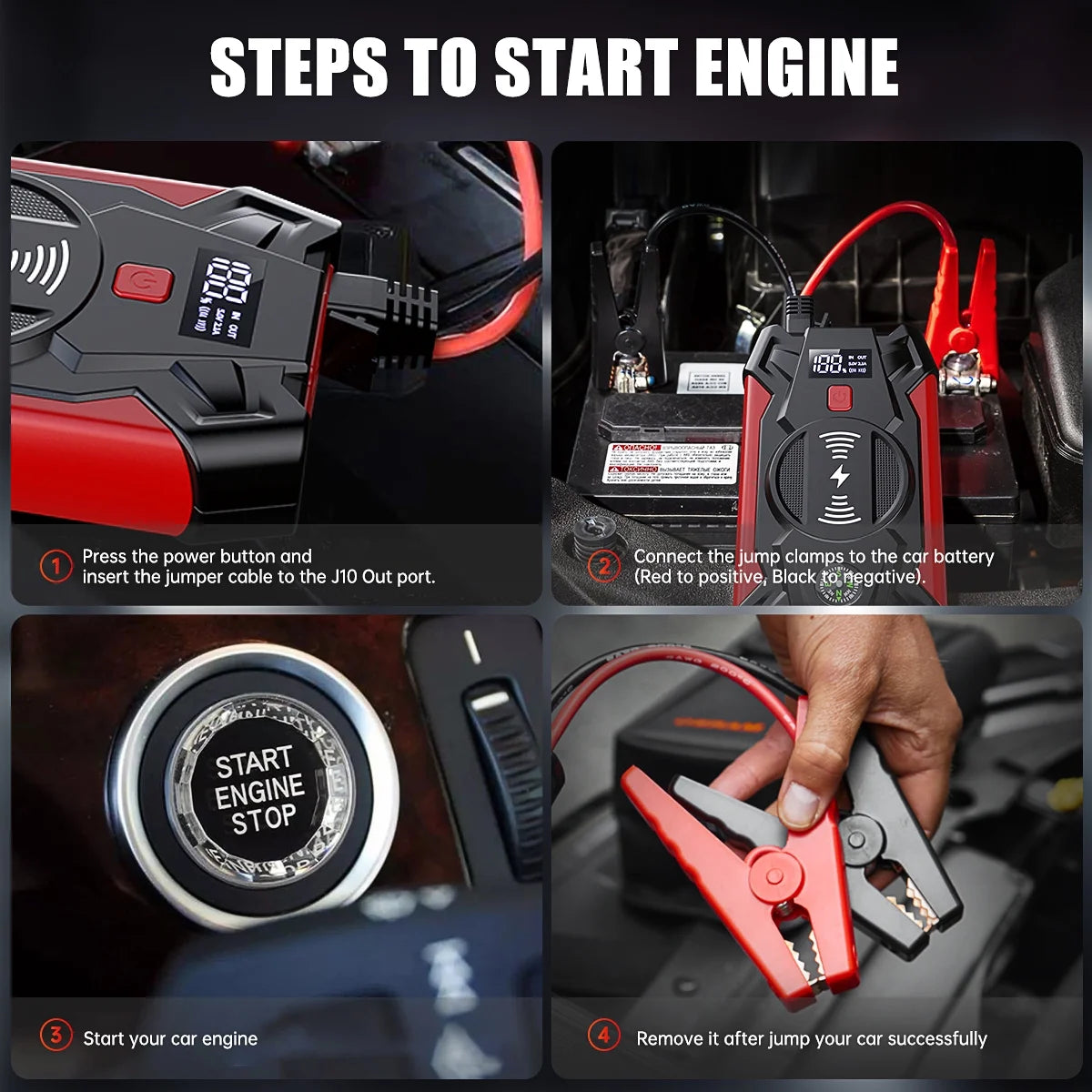 Portable Car Jump Starter, 4000A Peak, 39800Mah Power Bank, 12V Auto Battery Booster, 8-In-1
