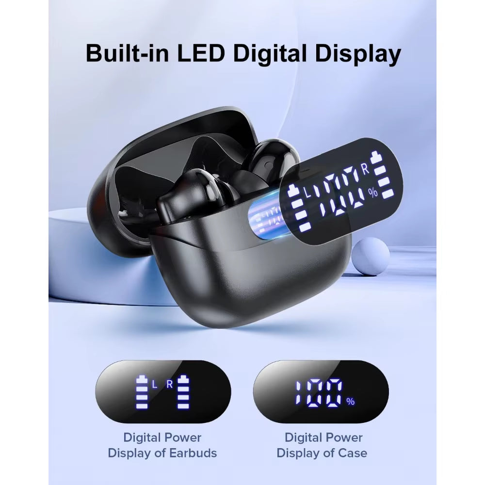 ‌Bluetooth 5.3 Earbuds, 42H Playtime, Hifi Stereo, Noise Cancelling, IPX7 Waterproof, LED Display for Ios/Android