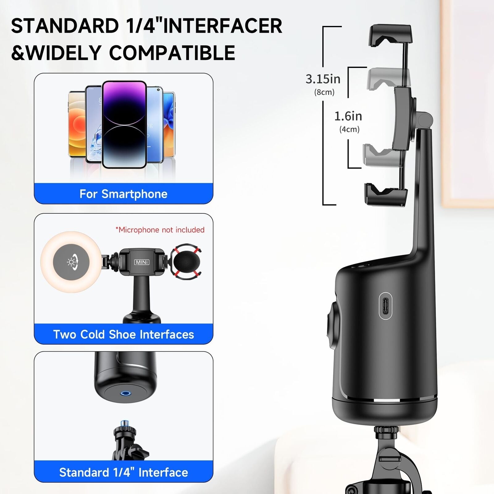 Auto Face Tracking Tripod with 2 Selfie Ring Light, 360° Rotation Face Body