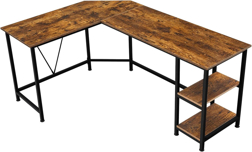 L Shaped Computer Desk with Storage Shelves, 65.7 Inch Modern Long Corner Gaming Desk for Home Office Writing Laptop PC Workstation Space Saving, Brown