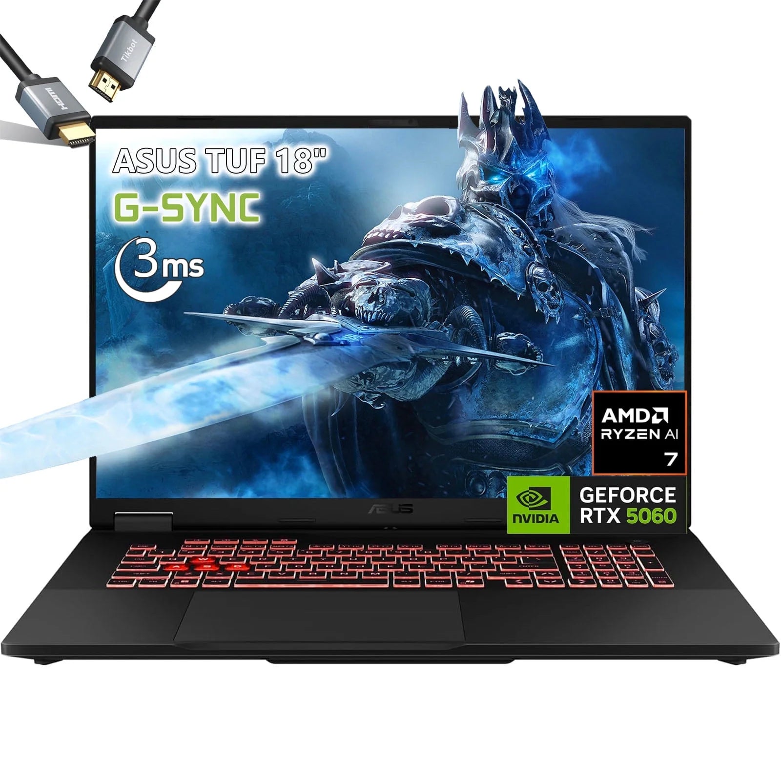 TUF Gaming Laptop A18 Inch - NVIDIA RTX 5060 - AMD Ryzen 7 260 Beat I9-13905H - 18" WUXGA Display 144Hz - 32GB RAM - 1TB Pcie SSD -RGB Backlit Keyboard - Thunderbolt 4 - FHD Camera - Windows 11