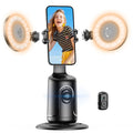 Auto Face Tracking Tripod with 2 Selfie Ring Light, 360° Rotation Face Body