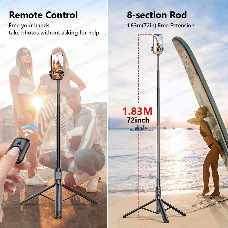 Selfie Stick with Wireless Bluetooth Remote, Portable 72 Inch Aluminum Alloy Selfie Stick Phone Tripod for Ios Android Cellphone