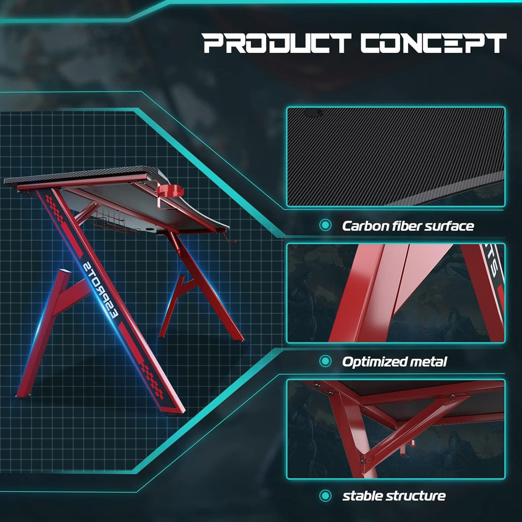 Gaming Desk 47 Inch PC Computer Desk, Home Office Desk Workstation, Professional Gaming Desk Table with Cup Holder & Headphone Hook