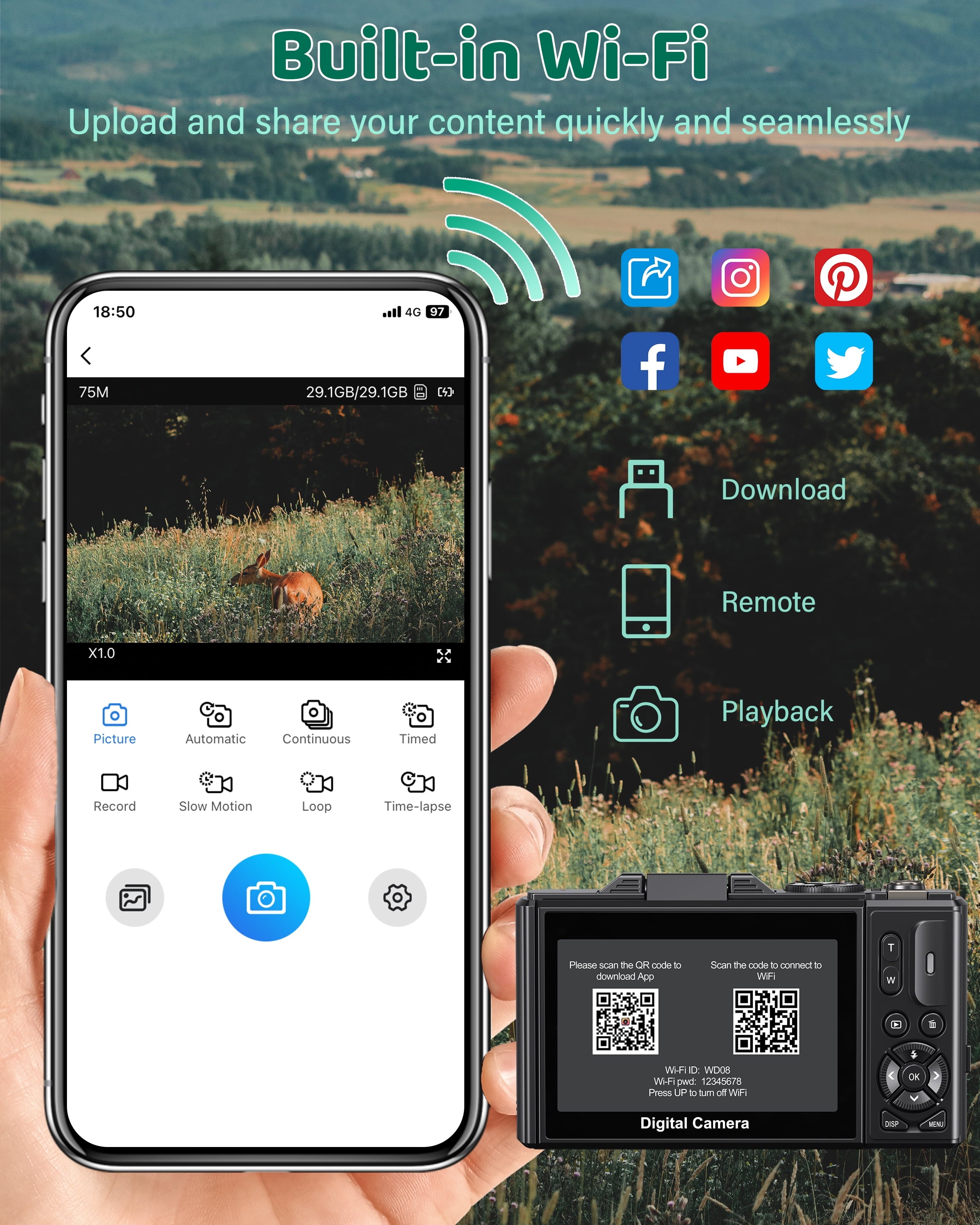 Digital Camera 5K 75MP Wifi Vlogging Camera for Photography, 18X Zoom, Autofocus, Flip Screen with 32GB Card