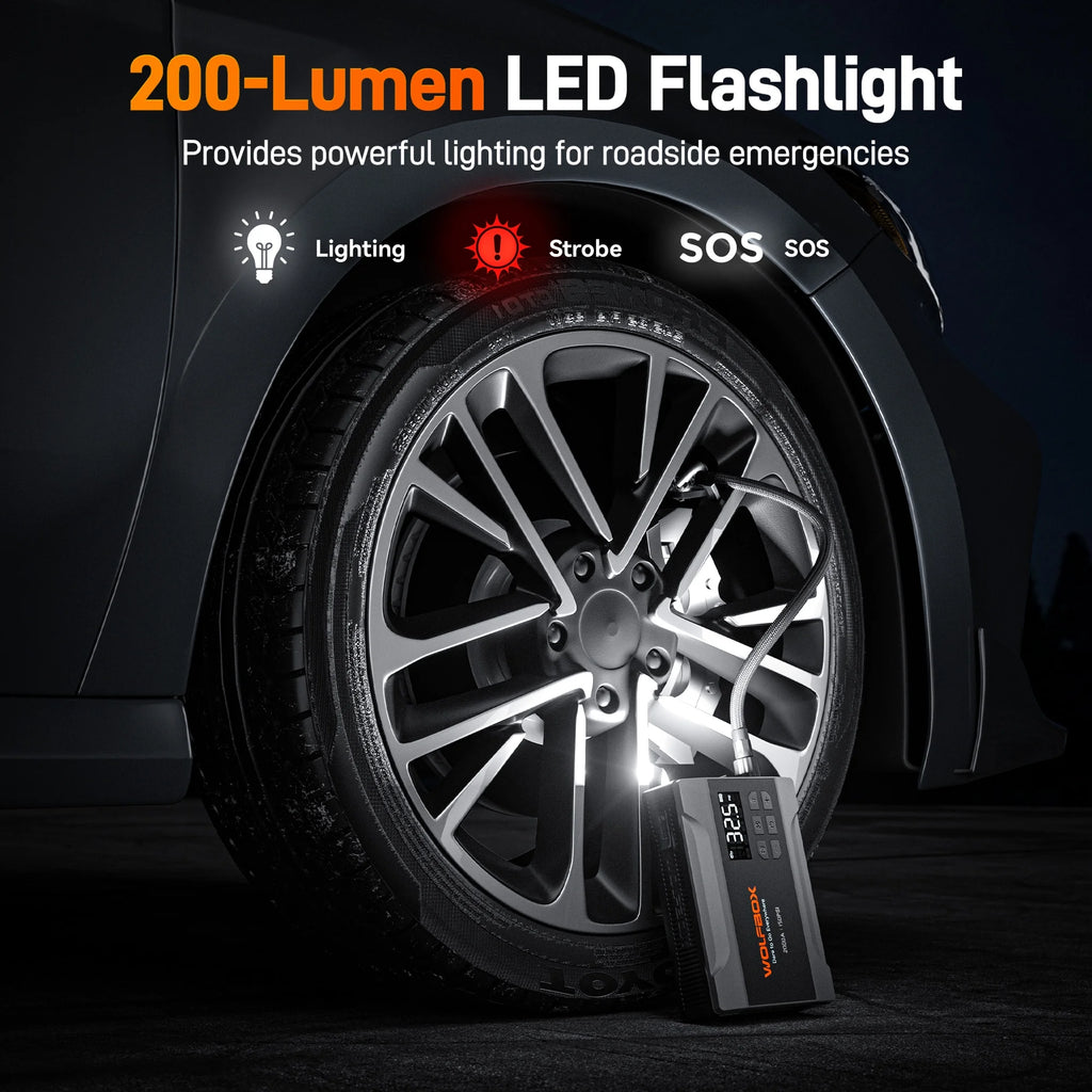 Car Jump Starter with Air Compressor, 2000A 150PSI Portable Car Battery Jump Box(5.0L Gas) with Digital Tire Inflator, 12V