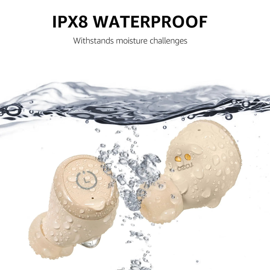 T10 Bluetooth Earbuds Bluetooth Headphones, 55H, Stereo Bass, App Customize 32 EQ, Wireless Charge, IPX8 Waterproof, 100+ White Noise Tracks, Ergonomic Design, Khaki