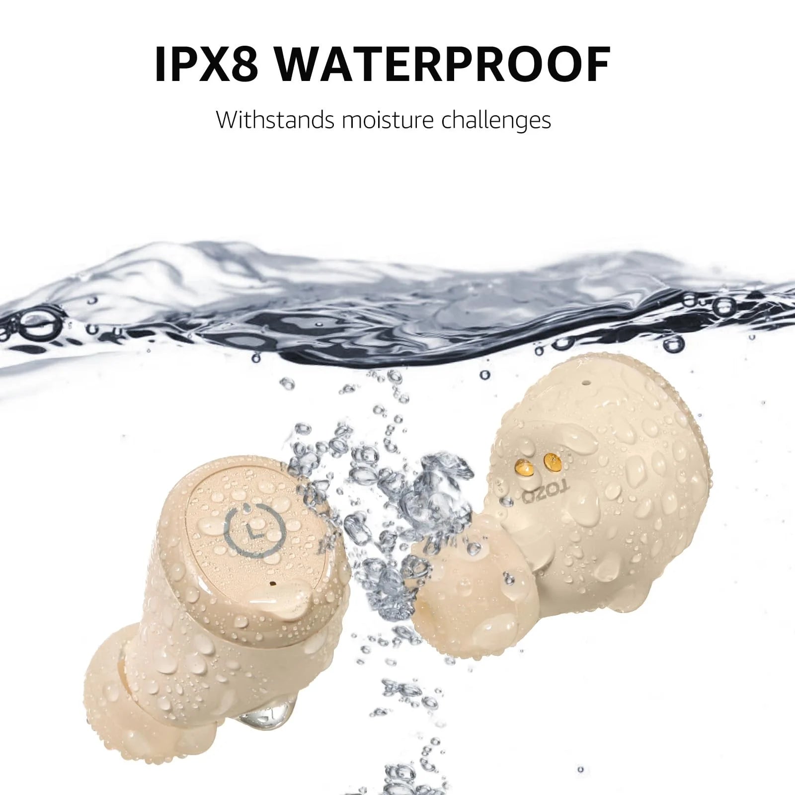 T10 Bluetooth Earbuds Bluetooth Headphones, 55H, Stereo Bass, App Customize 32 EQ, Wireless Charge, IPX8 Waterproof, 100+ White Noise Tracks, Ergonomic Design, Khaki