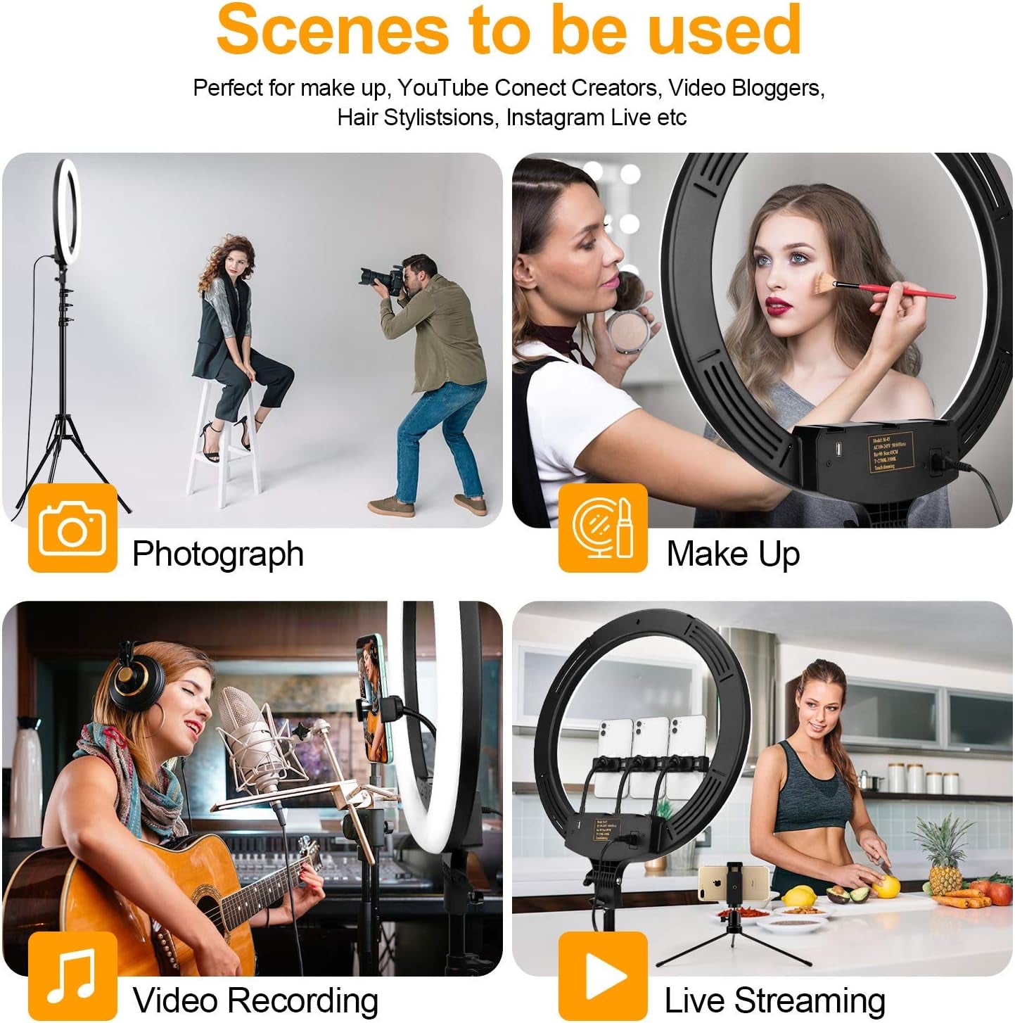 18" Ring Light with Tripod Stand, Dimmable LED, Wireless Remote, Phone Holder for Live Stream/Makeup, Youtube Video/Photography/Tiktok