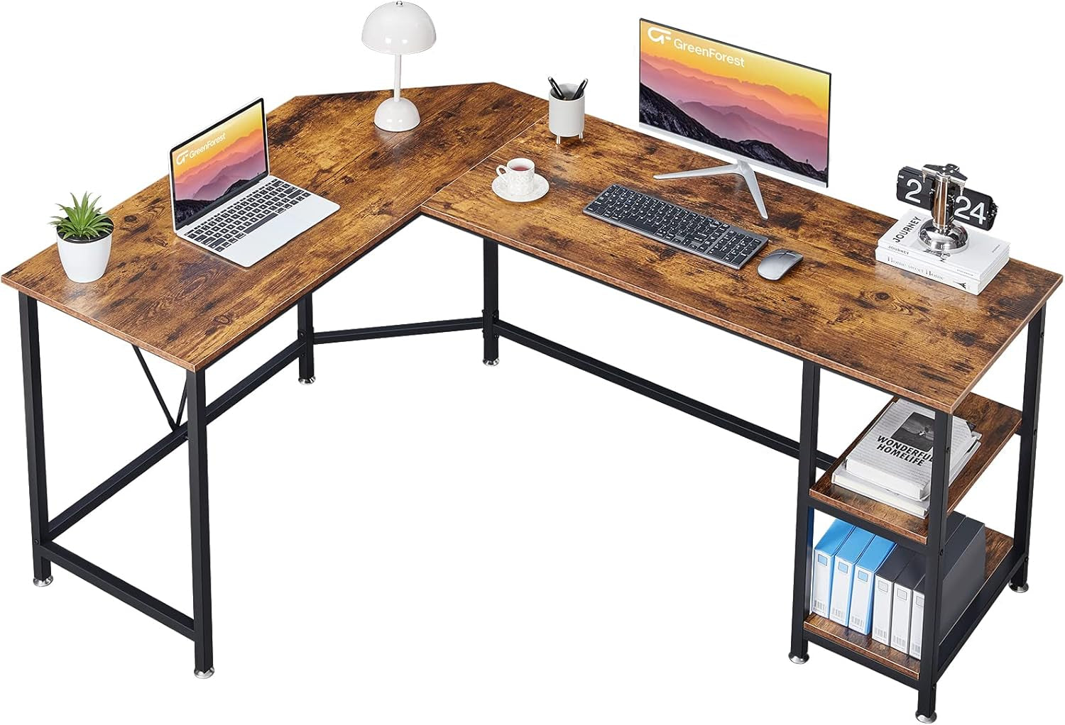 L Shaped Computer Desk with Storage Shelves, 65.7 Inch Modern Long Corner Gaming Desk for Home Office Writing Laptop PC Workstation Space Saving, Brown