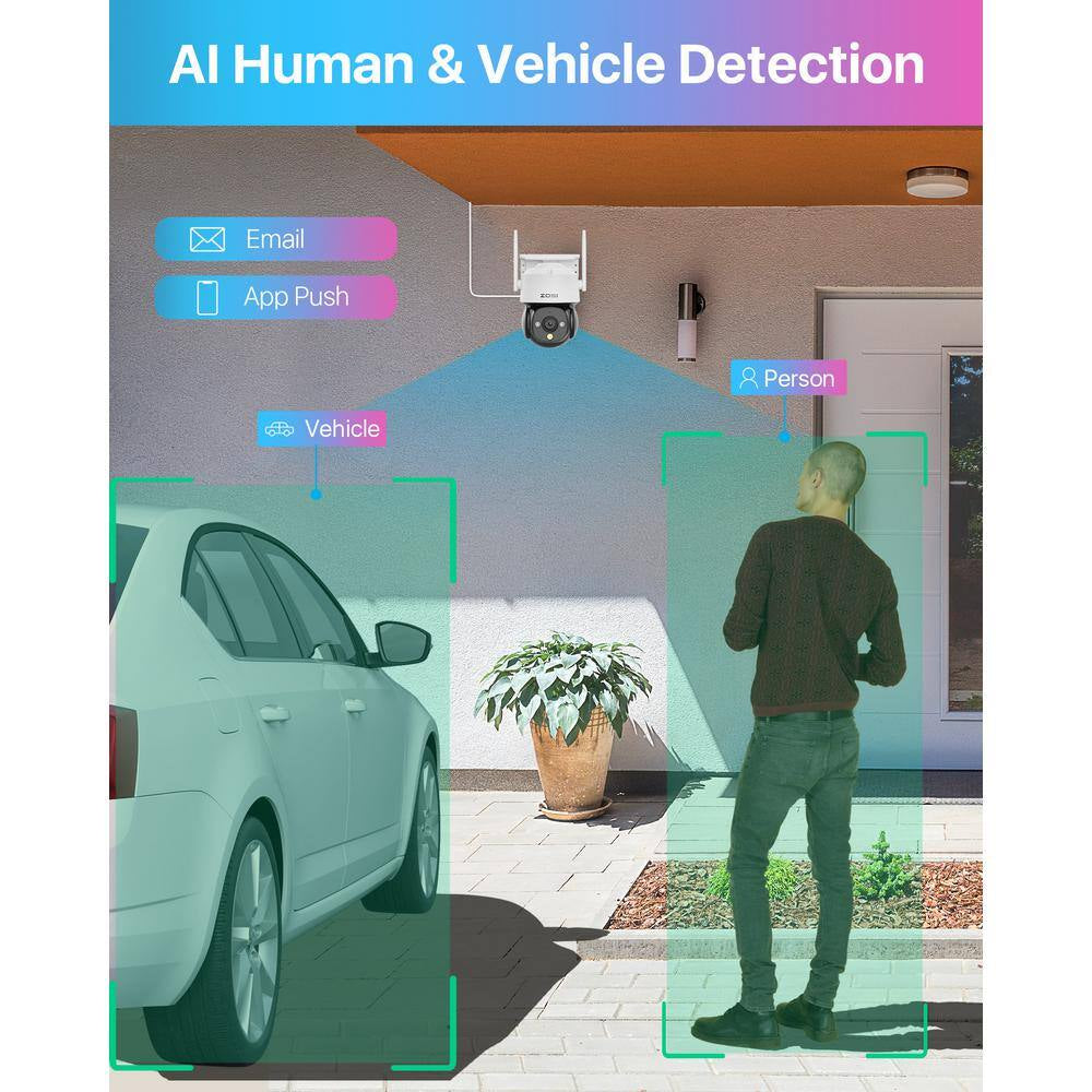 360° PTZ 4MP 2. 5K Wi-Fi Outdoor Wireless Plug in Home Security Camera, AI Person Vehicle Detection, Color Night Vision