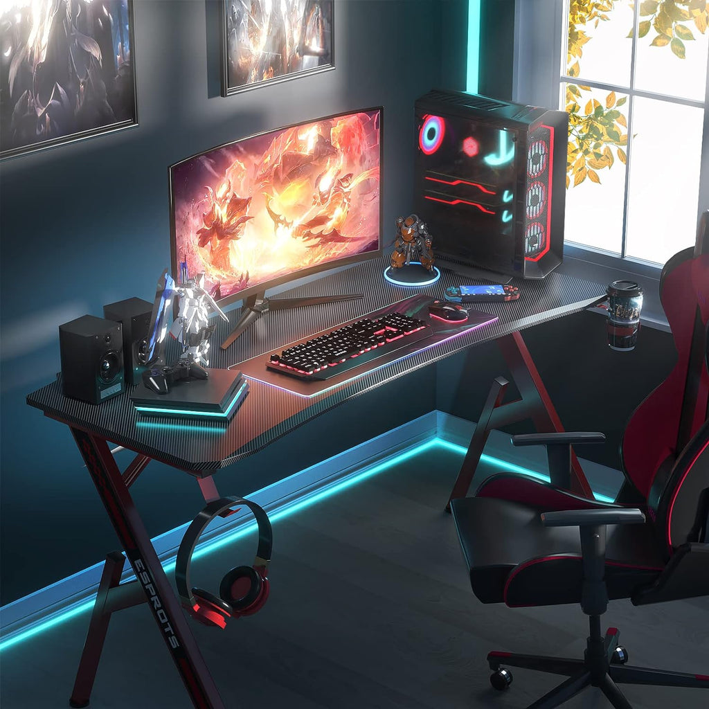 Gaming Desk 47 Inch PC Computer Desk, Home Office Desk Workstation, Professional Gaming Desk Table with Cup Holder & Headphone Hook