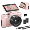 Digital Camera 5K 75MP Wifi Vlogging Cameras for You Tube 3''180° Flip Screen 18X Zoom with 32GB Card for Beginners Pink