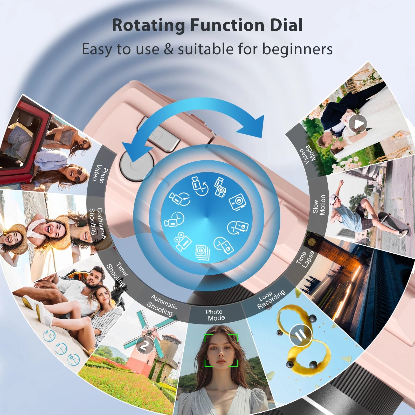 Digital Camera 5K 75MP Wifi Vlogging Cameras for You Tube 3''180° Flip Screen 18X Zoom with 32GB Card for Beginners Pink