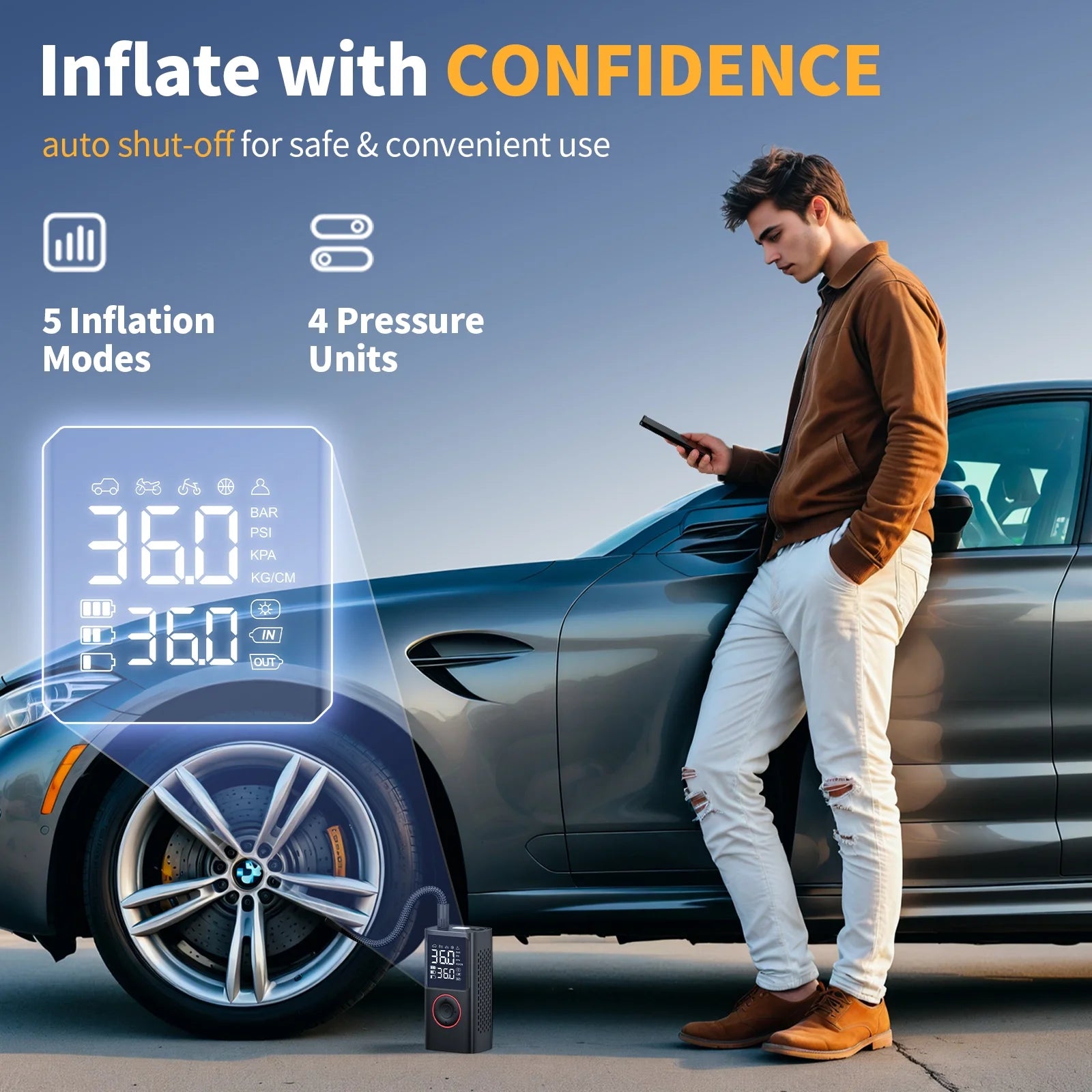 Cordless Tire Inflator Portable Air Compressor - Air Pump for Car Tires 150 Psi