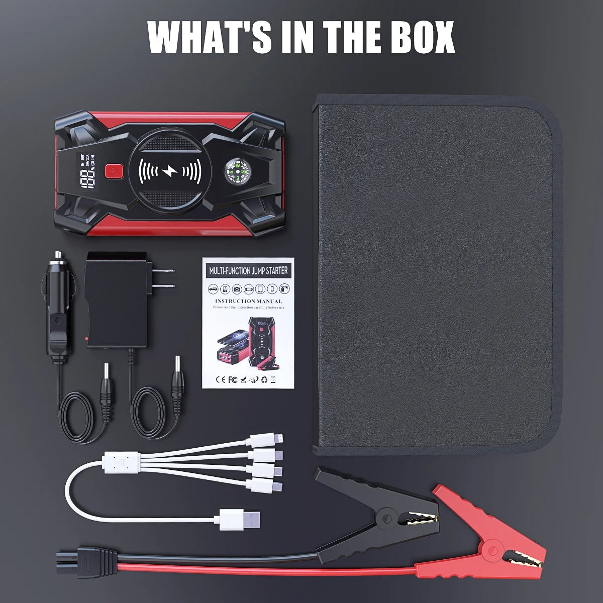 Portable Car Jump Starter, 4000A Peak, 39800Mah Power Bank, 12V Auto Battery Booster, 8-In-1