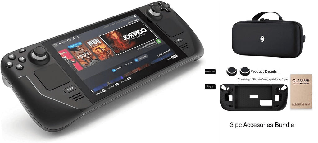Steam Deck 2TB Upgraded Handheld Gaming Console with Carring Case, 16GB RAM, 1280 X 800 LCD Display, Silicone Soft Cover Protector & Joystic Cap & Tempered Glass Film Bundle