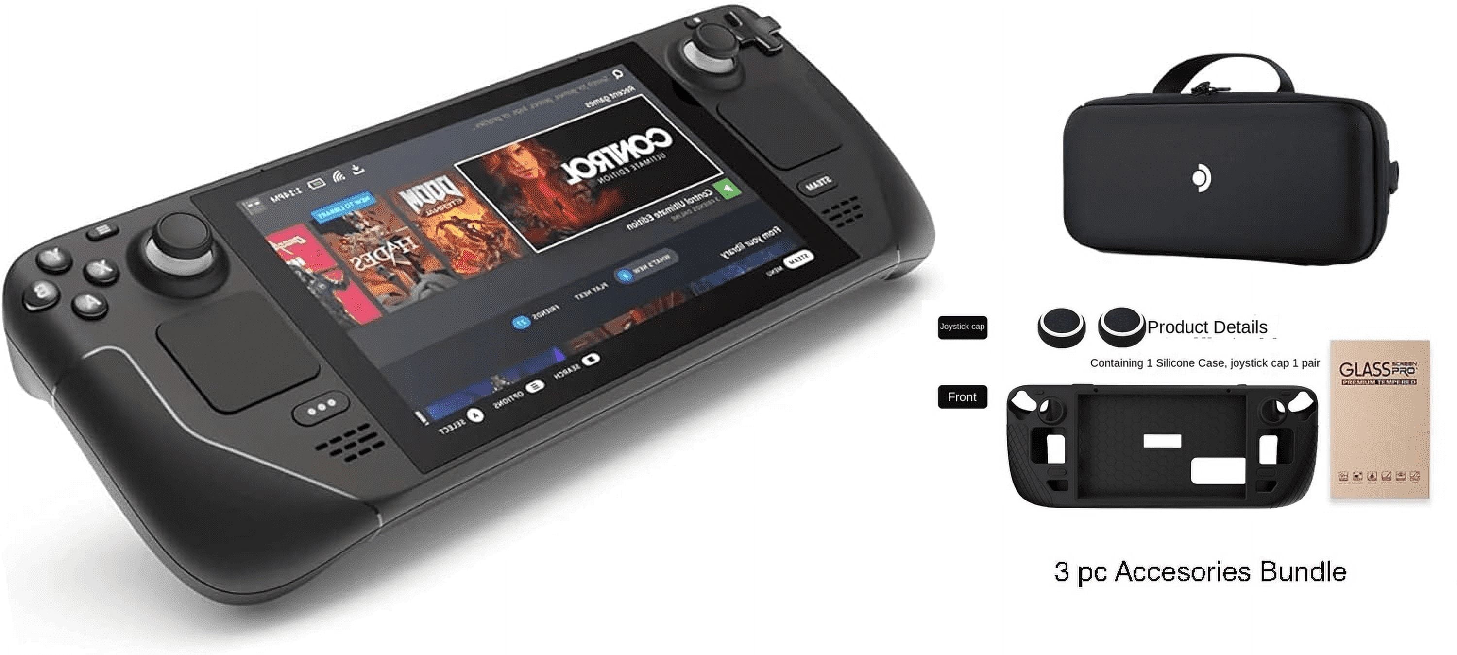 Steam Deck 2TB Upgraded Handheld Gaming Console with Carring Case, 16GB RAM, 1280 X 800 LCD Display, Silicone Soft Cover Protector & Joystic Cap & Tempered Glass Film Bundle