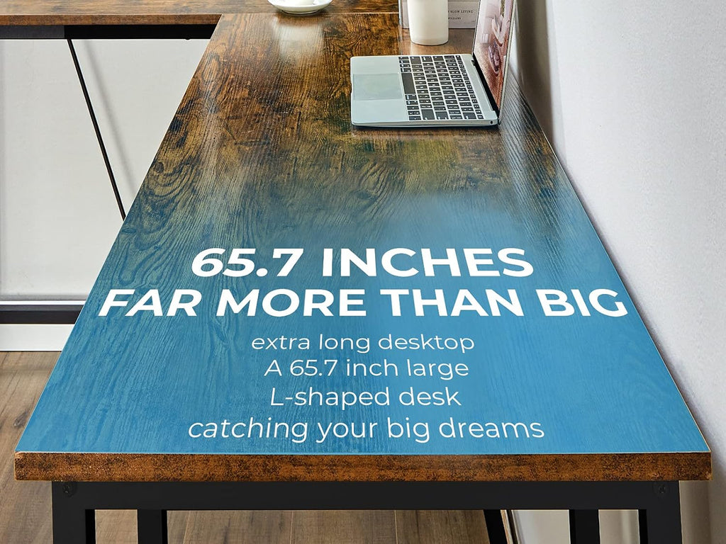 L Shaped Computer Desk with Storage Shelves, 65.7 Inch Modern Long Corner Gaming Desk for Home Office Writing Laptop PC Workstation Space Saving, Brown