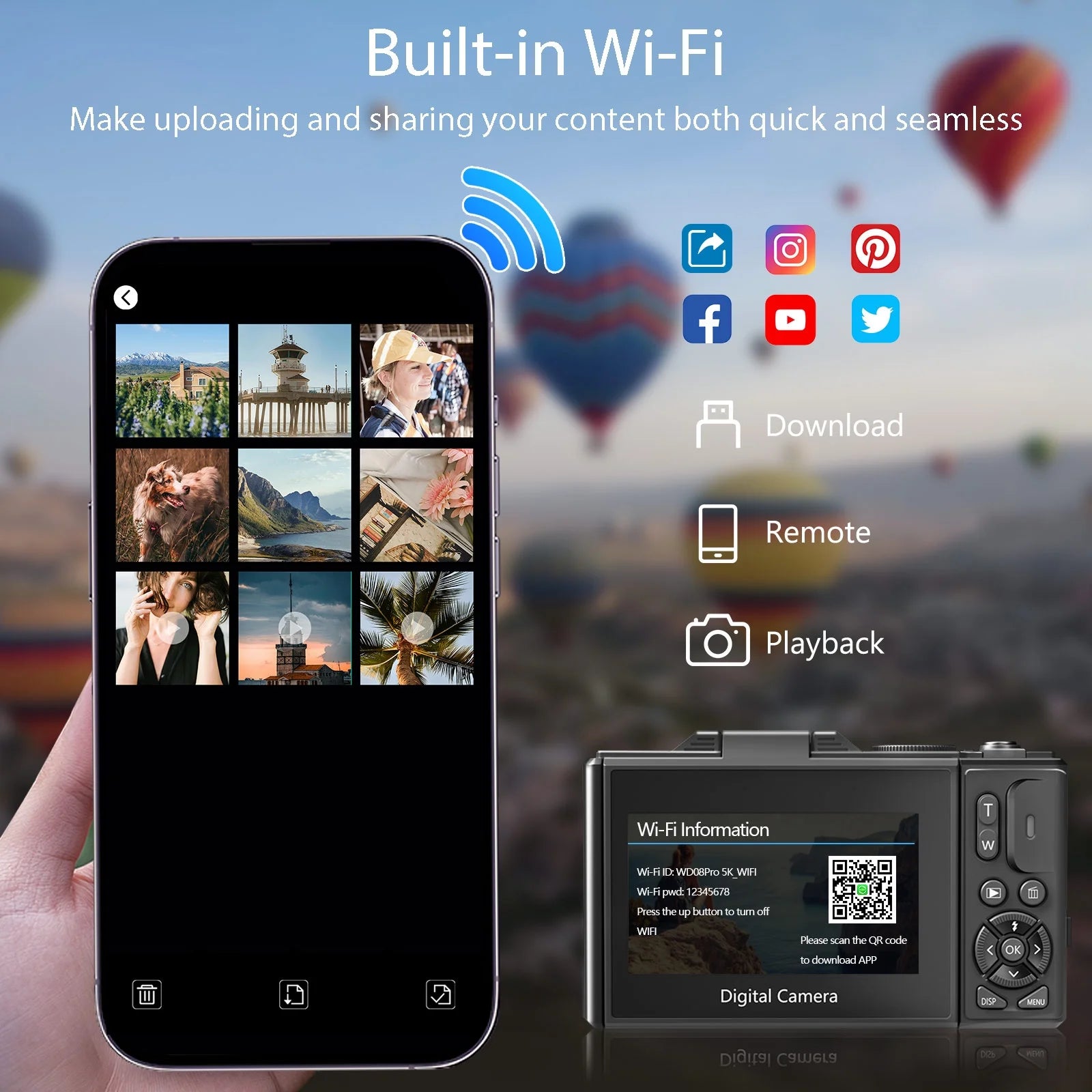 5K Digital Camera for Photography with Wifi, 75MP Vlogging Camera for Youtube with 3" 180° Flip Screen, 18X Digital Zoom Photography Camera with 32GB Micro SD Card & 2 Batteries(Black)