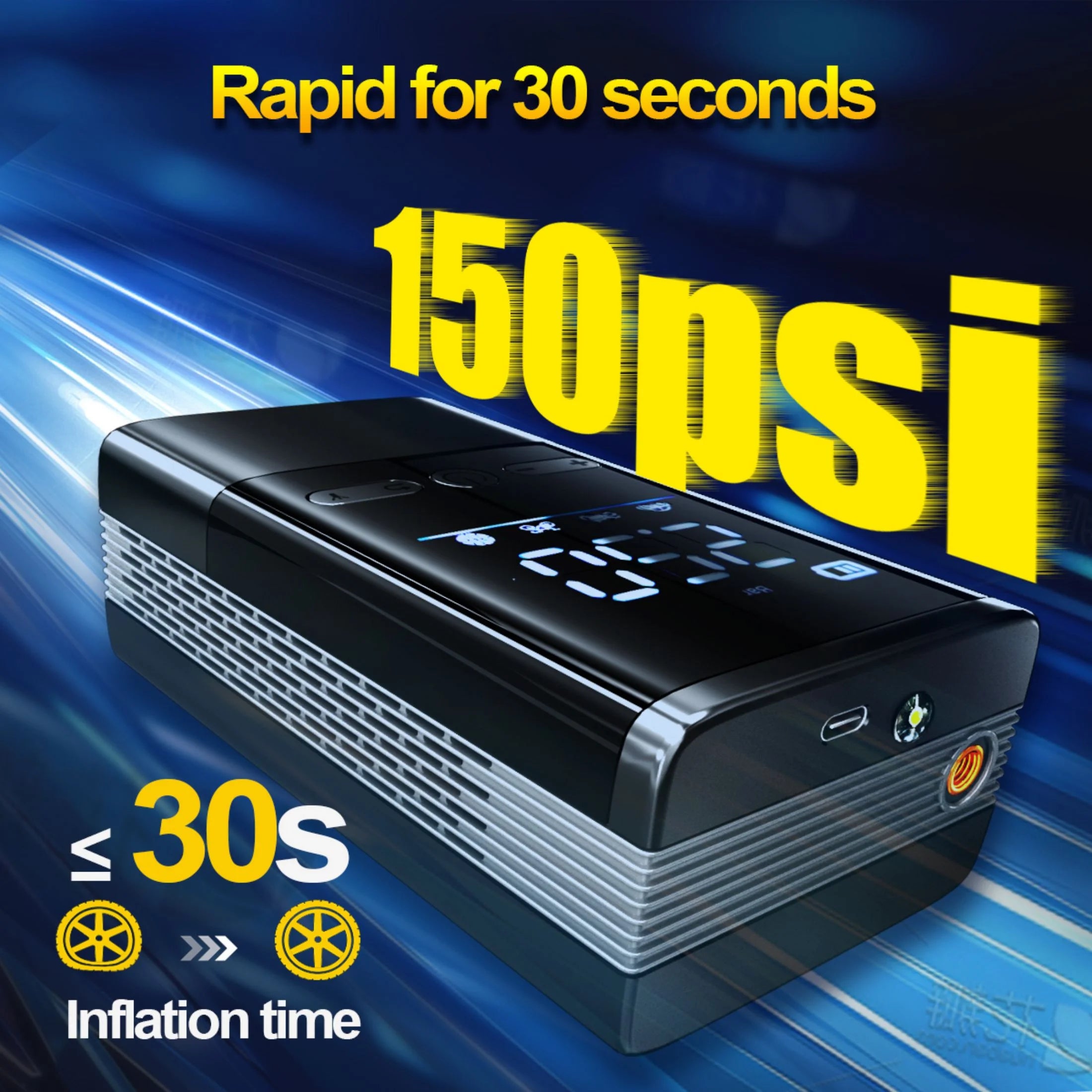 Tire Inflator Portable 150 Psi Air Compressor Cordless Air Pump with LCD Displ for Car Tires