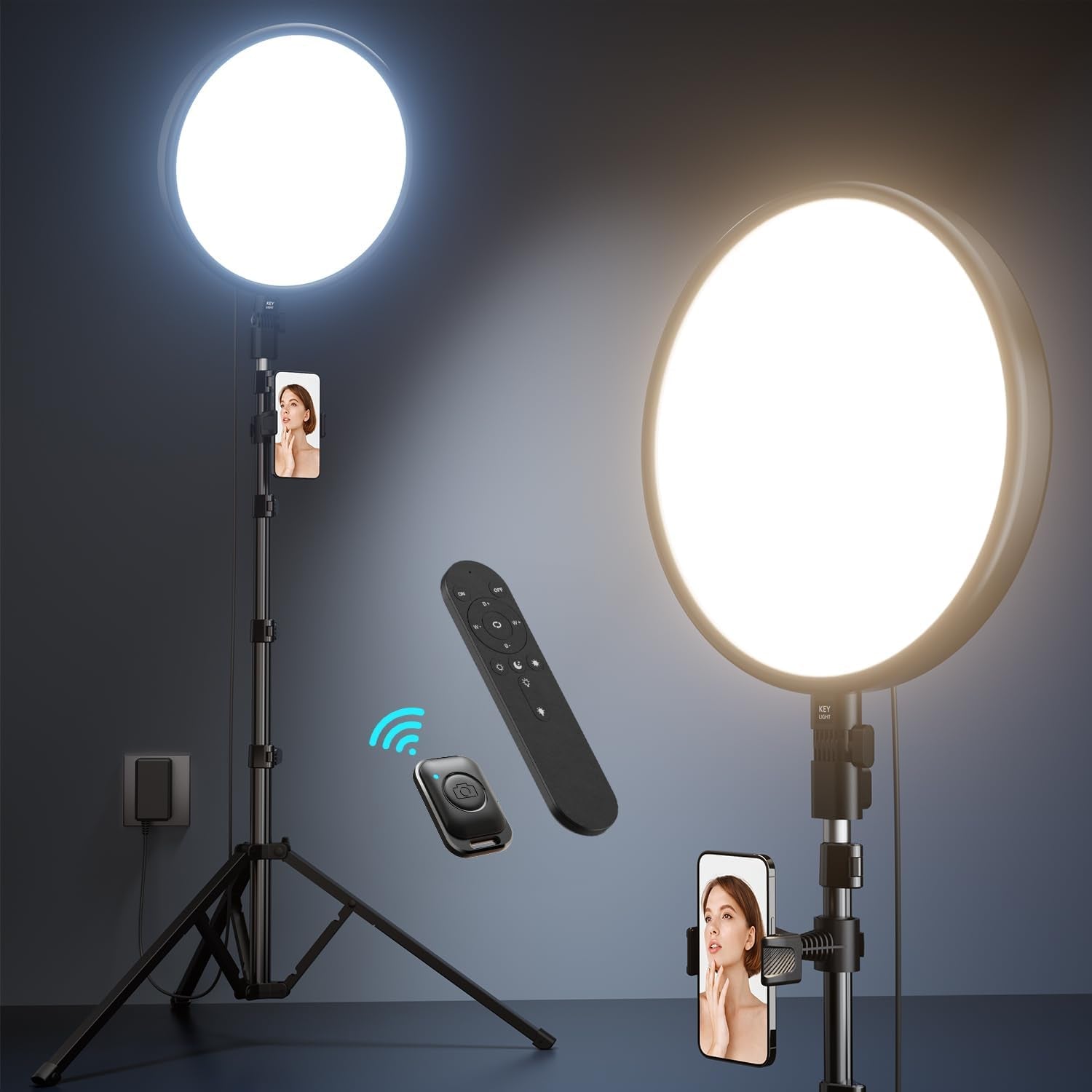 Ring Light with 72" Tripod Stand and Phone Holder, 6500K Full-Screen Selfie Ring Light for Makeup Barber Video Recording, Photography Lighting, Ring Light Tripod for Iphone Phone with Remote