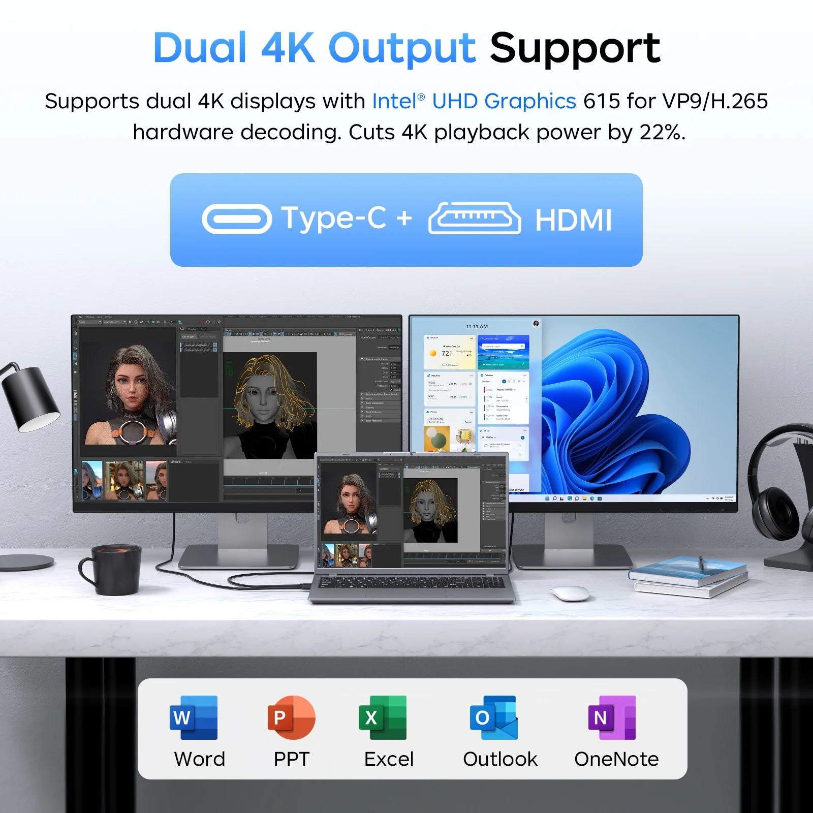 14Inch Laptop Compter, 8GB RAM 256GB ROM Intel 6500Y with 2 Cores, up to 3.4Ghz, with Office 2024 Windows 11 Wifi 5 BT5.0 for Business, Beginners, Student, Dark Gray