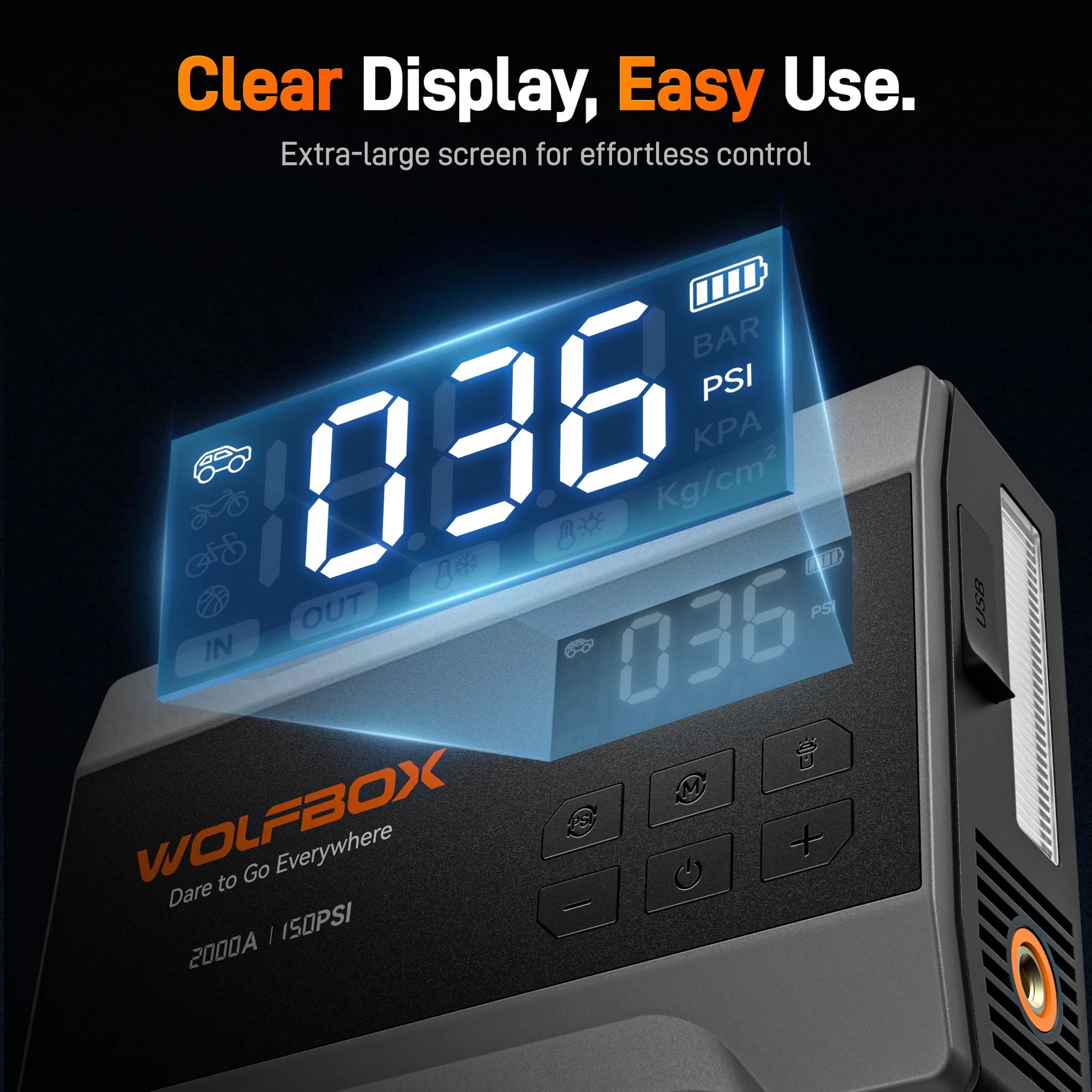 Car Jump Starter with Air Compressor, 2000A 150PSI Portable Car Battery Jump Box(5.0L Gas) with Digital Tire Inflator, 12V