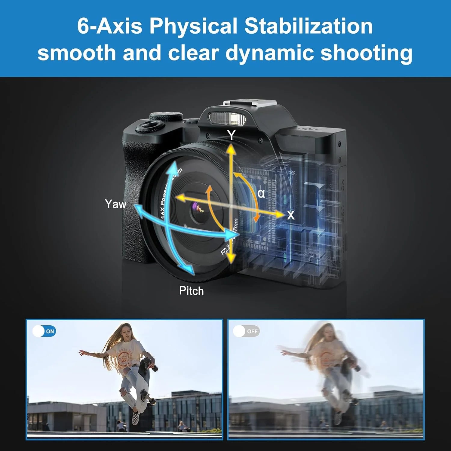 5K Digital Camera Autofocus 16X 48 MP Vlogging Camera for Youtube DSLR Video Cameras with 32G SD Card, Black