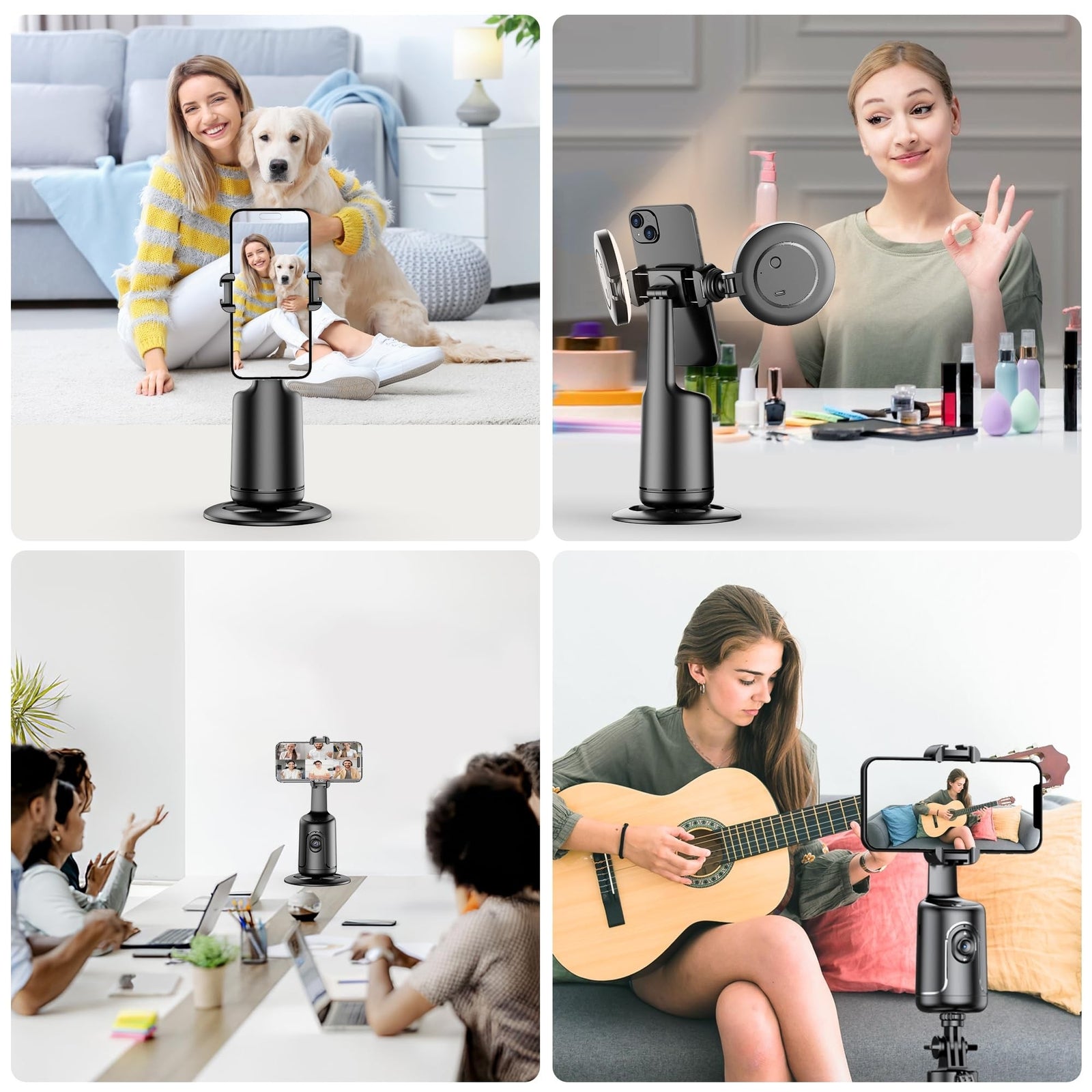 Auto Face Tracking Tripod with 2 Selfie Ring Light, 360° Rotation Face Body