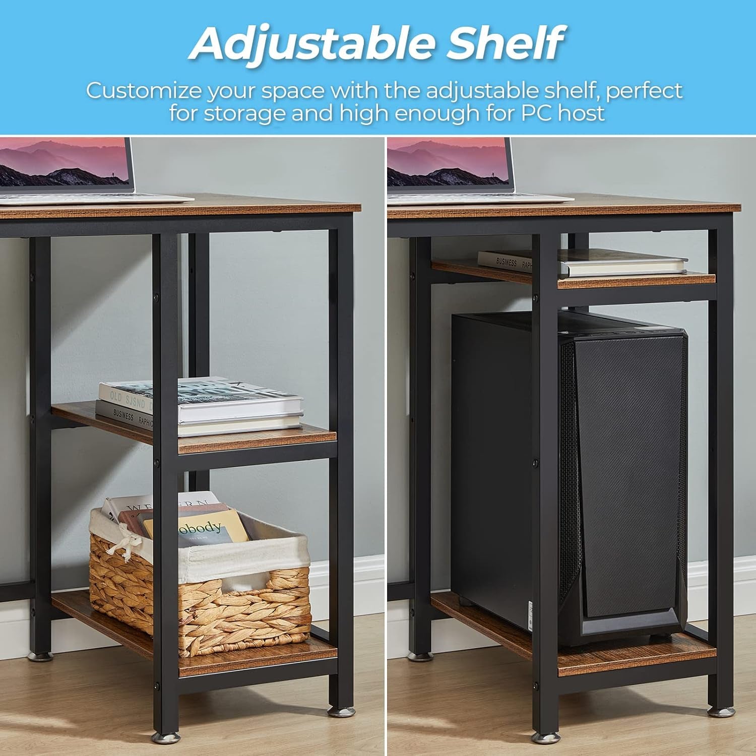 L Shaped Computer Desk with Storage Shelves, 65.7 Inch Modern Long Corner Gaming Desk for Home Office Writing Laptop PC Workstation Space Saving, Brown