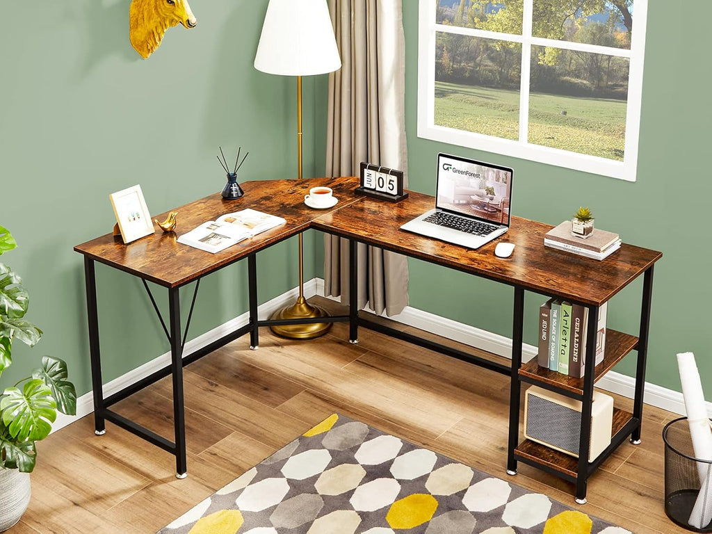 L Shaped Computer Desk with Storage Shelves, 65.7 Inch Modern Long Corner Gaming Desk for Home Office Writing Laptop PC Workstation Space Saving, Brown