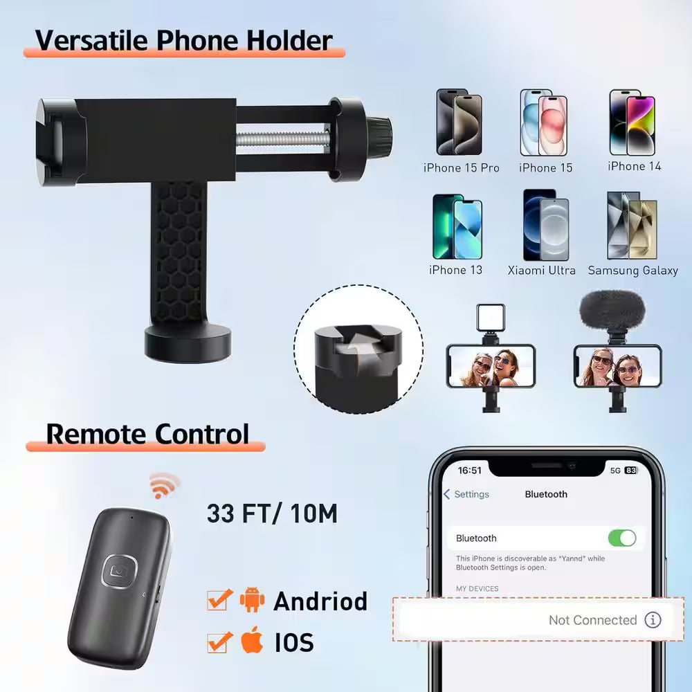 70-Extendable Phone Tripod Stand with Wireless Remote and Phone Holder Compatible with Cameras and Phones
