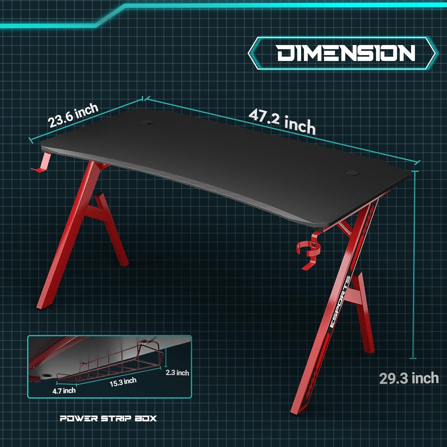 Gaming Desk 47 Inch PC Computer Desk, Home Office Desk Workstation, Professional Gaming Desk Table with Cup Holder & Headphone Hook