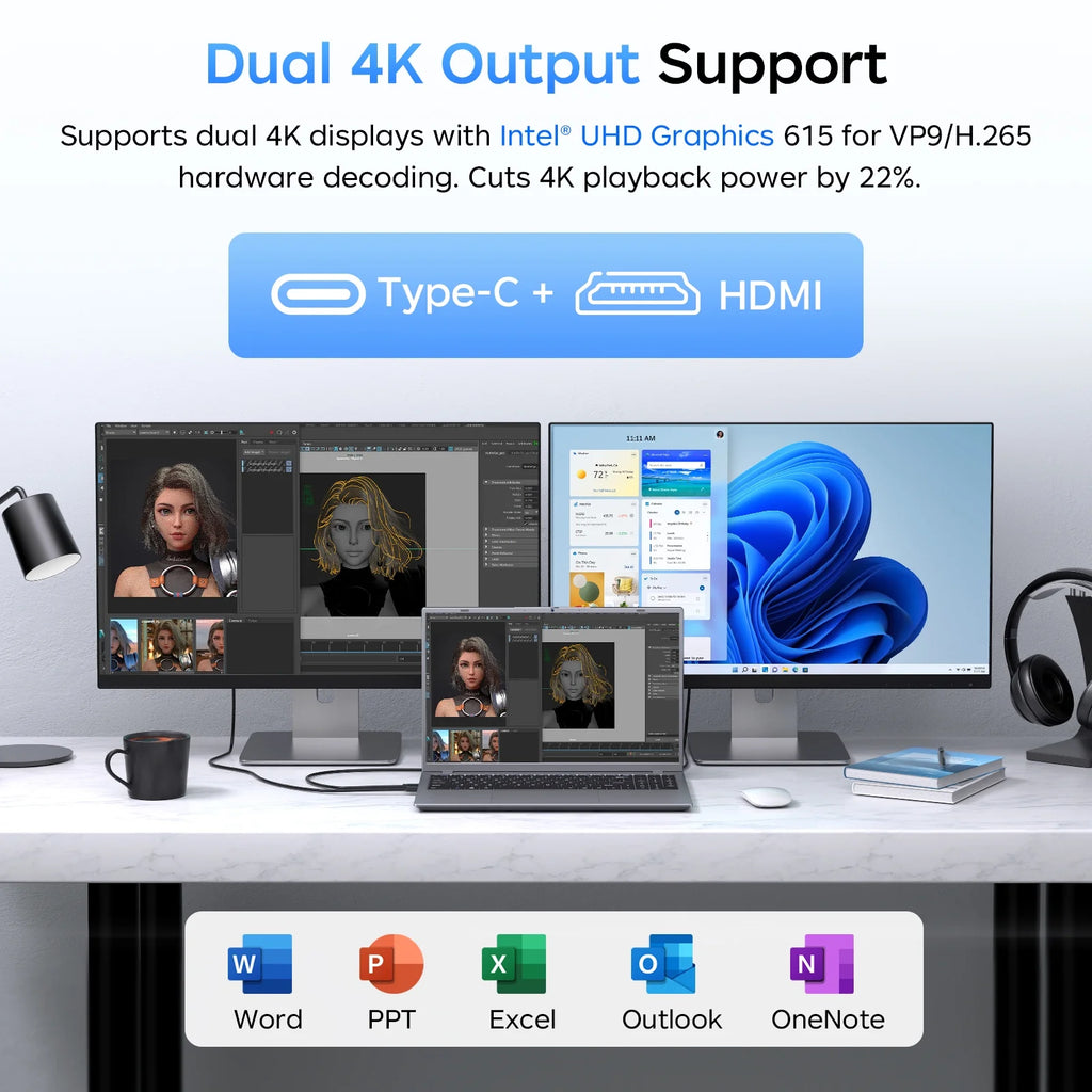 15.6" Laptop Computer, 8GB RAM 256GB SSD, Intel Pentium Gold 6500Y with 2 Cores up to 3.4Ghz, FHD Display, Office 2024, Wifi5 BT5.0, Windows 11 Laptop for Business, Student, Office, Dark Gray